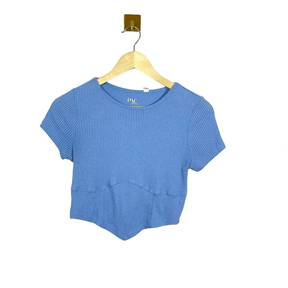PacSun Blue Ribbed Baby Tee Fitted Cropped Short Sleeve Top Size Small